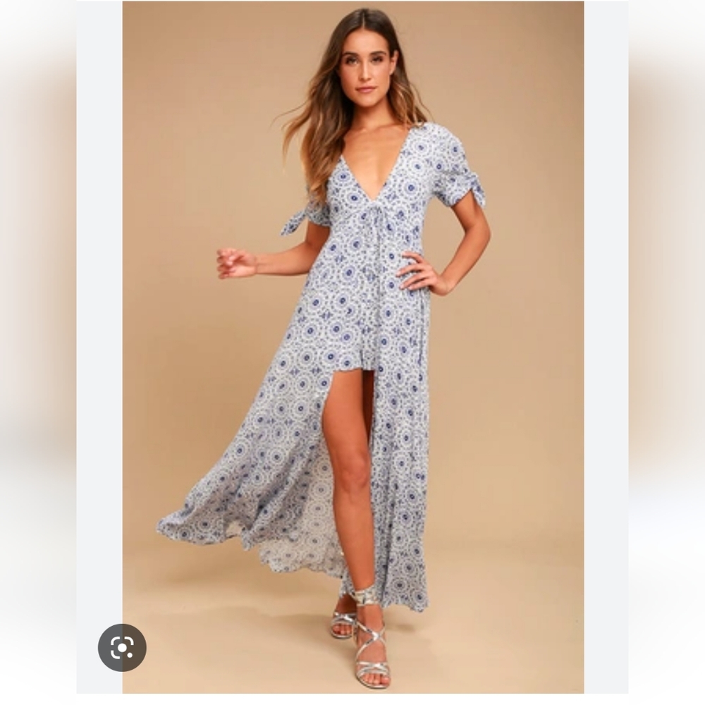 LULU'S | In my daydreams maxi dress romper navy white sz S